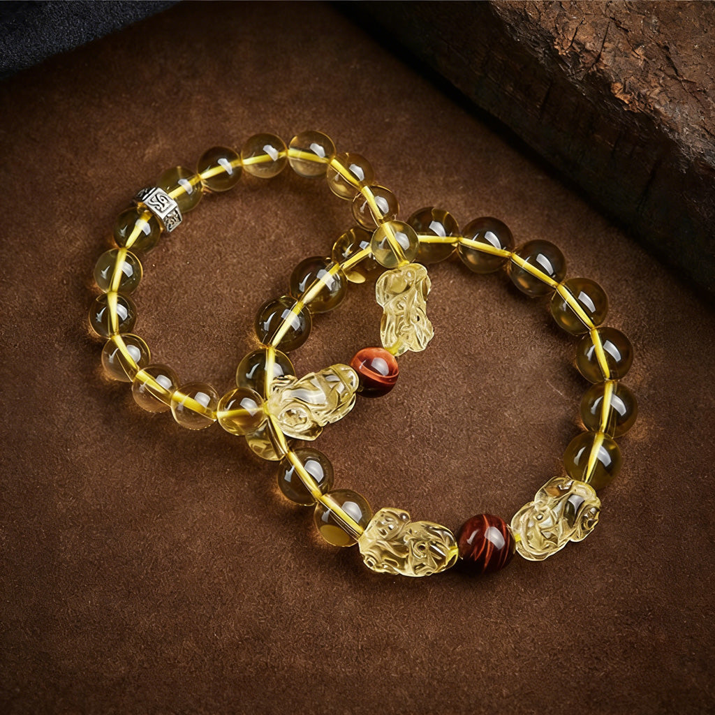 Yellow Citrine Double Pixiu Bracelet — Meaning of Wealth & Fortune| Zen Ara Grove