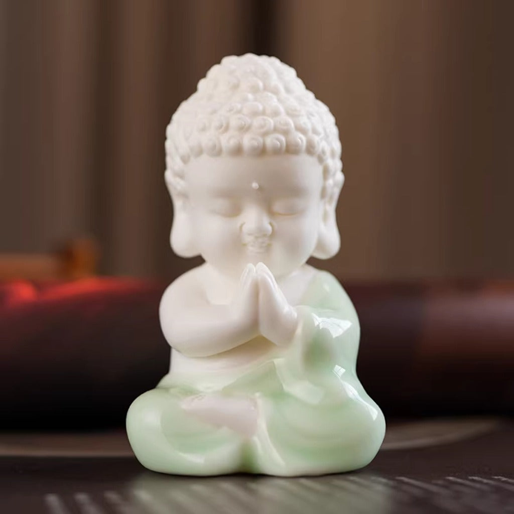 Handcrafted High-Fired White Ceramic Tathagata Figurine – Elegant Zen Serenity | Zen Ara Grove
