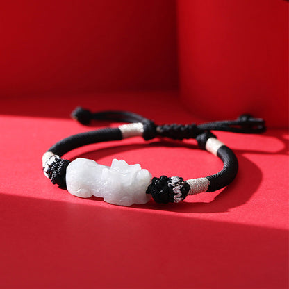 Adjustable Jade Pixiu Rope Bracelet – Charm for Luck and Balance | Zen Ara Grove