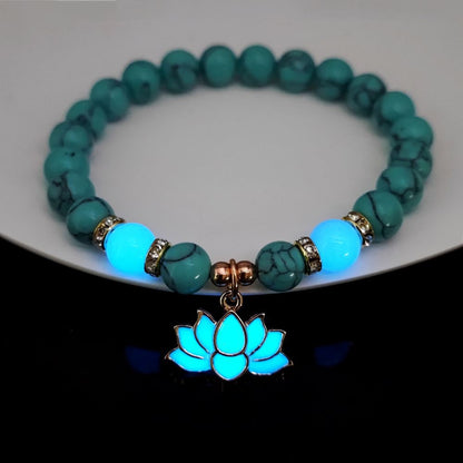 Glow-in-the-Dark Turquoise Lotus Bracelet – Zen Night Calm | Zen Ara Grove