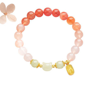 925 Sterling Silver Red Agate Hetian Jade Cat Fu Character Confidence Bracelet | Zen Ara Grove