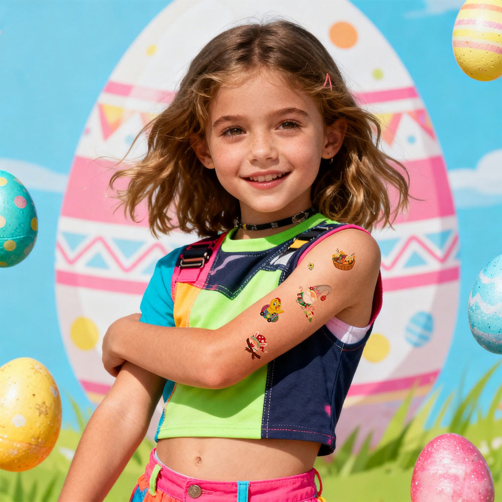Waterproof Cartoon Rabbit and Egg Tattoo Stickers – Fun & Celebration | Zen Ara Grove