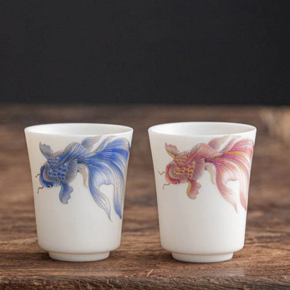 Milky White Ceramic Mug with Koi Motif – Elegant Glaze for Hot and Cold Drinks | Zen Ara Grove