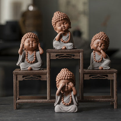 Ceramic "Four No Evils" Buddha Statue Set – Symbols of Mindfulness, Compassion, and Peace | Zen Ara Grove