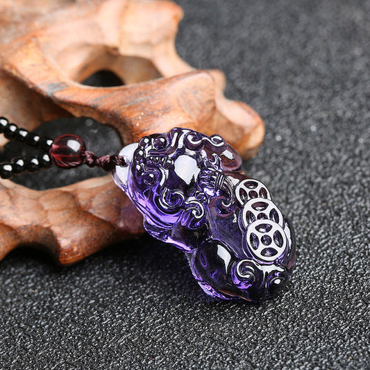 Limited Time Offer · Purple Crystal Glass Pixiu Pendant – Symbol of Blessing and Good Fortune | Zen Ara Grove