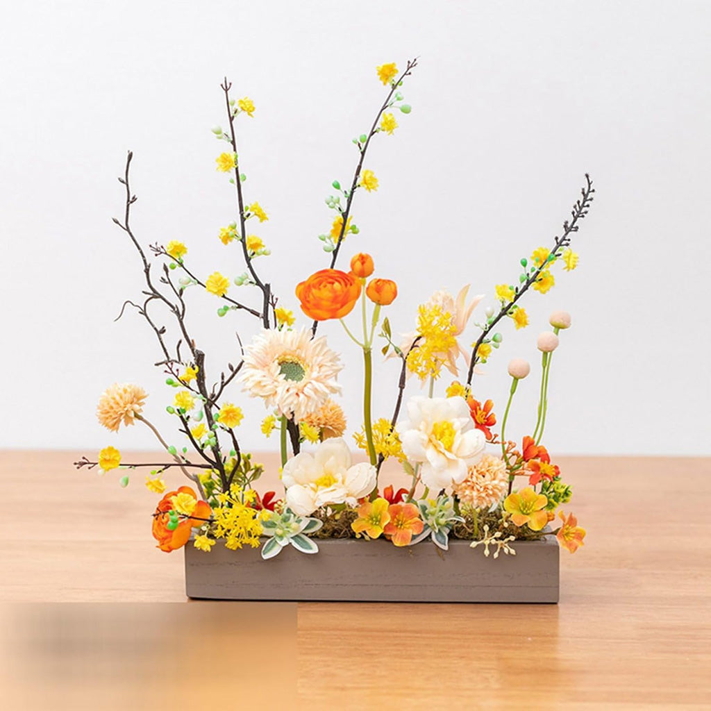 Handmade Silk Blossom Décor with Wooden Planter – Serenity in Bloom | Zen Ara Grove