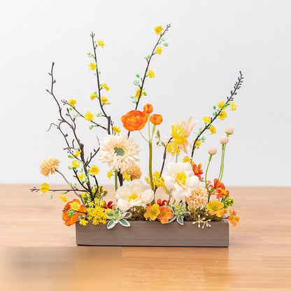 Handmade Silk Blossom Décor with Wooden Planter – Serenity in Bloom | Zen Ara Grove