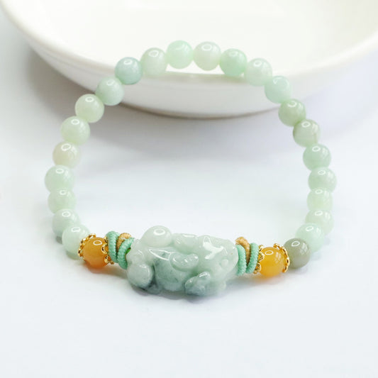 Hand‑Carved Jade Pixiu Beaded Bracelet — Meaning of Prosperous Blessing | Zen Ara Grove