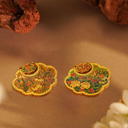 Double-Sided Cloisonné Fortune Lock Pendant in Burnished Gold | Zen Ara Grove