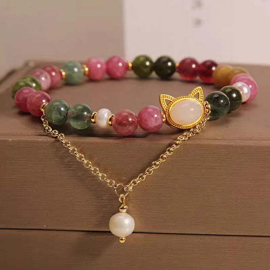 Colorful Tourmaline Lucky Cat Positive Bracelet 1 Reviews | Zen Ara Grove