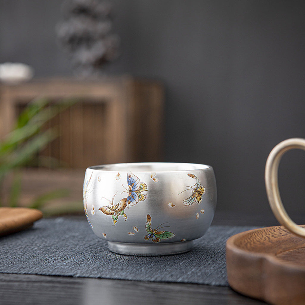 Handmade Silver Cup Gift Set – Sign of Prosperity & Harmony – Artistic Mountain Pattern | Zen Ara Grove