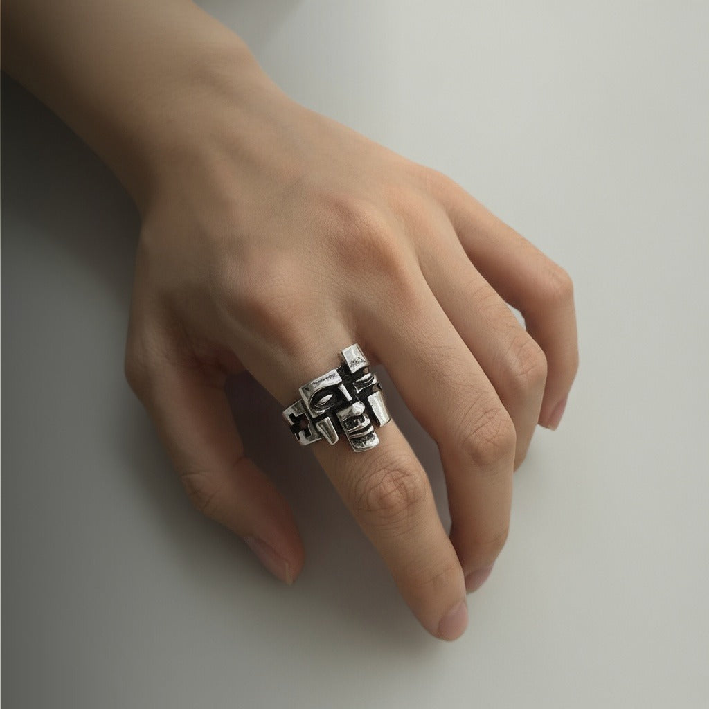 "Find Yourself" Broken Mask Design Ring | Zen Ara Grove