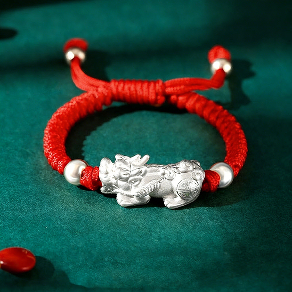 Adjustable 999 Silver Red Rope Pixiu for Children – Blessing & Protection | Zen Ara Grove