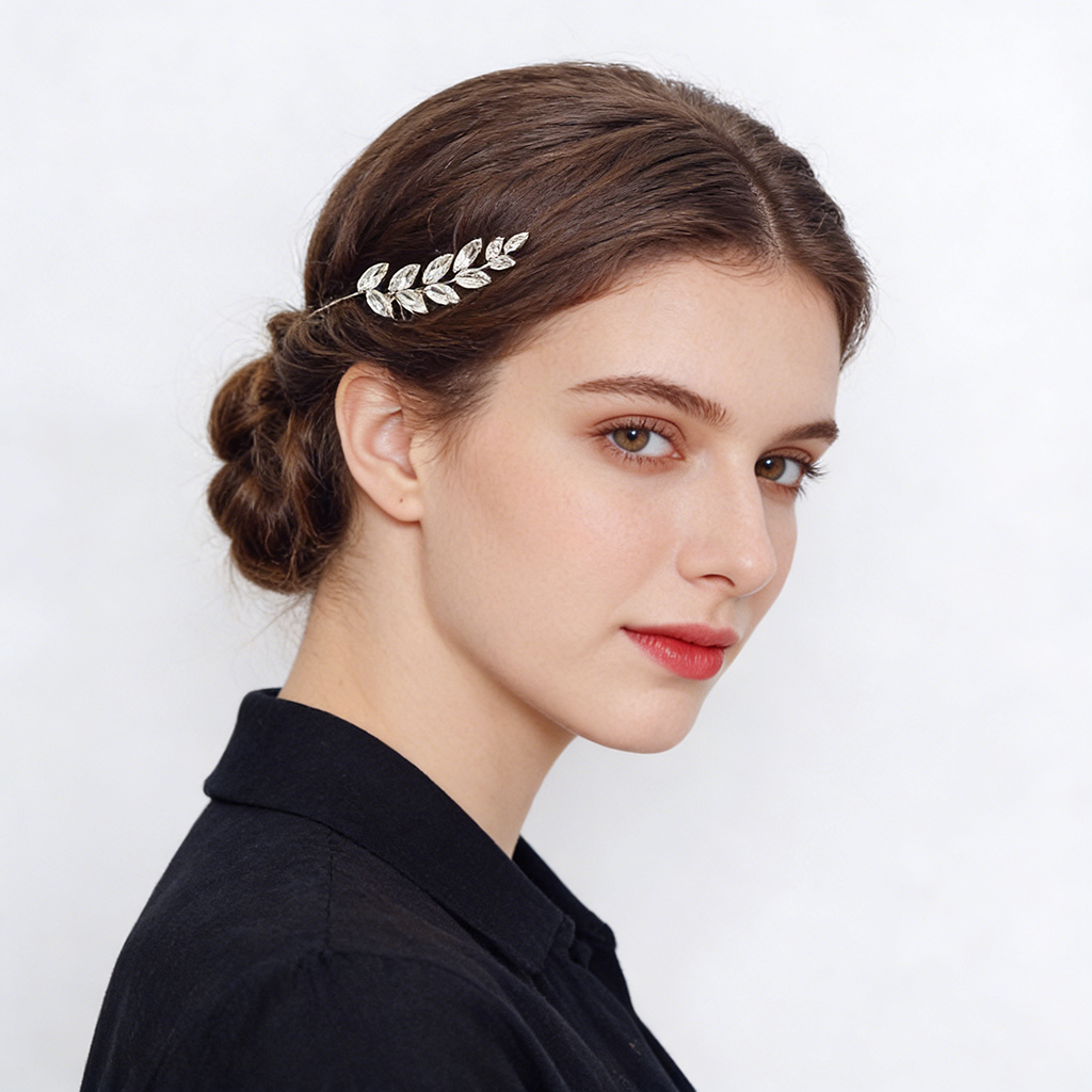 Rhinestone Olive Leaf Hair Accessory – Elegant Symbol of Peace | Zen Ara Grove