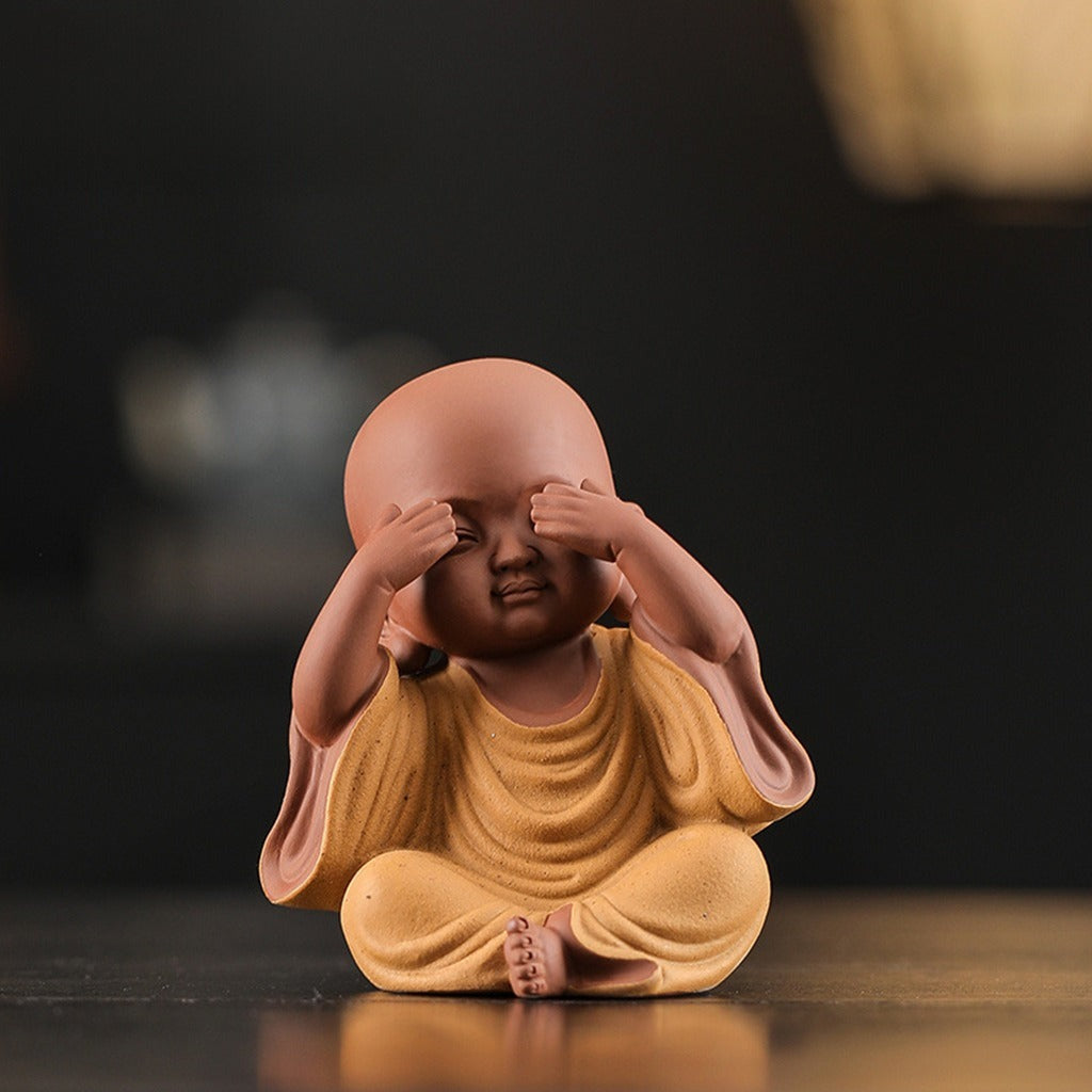 Handcrafted Ceramic "Four-Nos" Monk Statues – Symbol of Inner Calm & Thoughtful Living | Zen Ara Grove