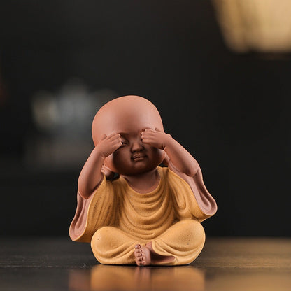 Handcrafted Ceramic "Four-Nos" Monk Statues – Symbol of Inner Calm & Thoughtful Living | Zen Ara Grove