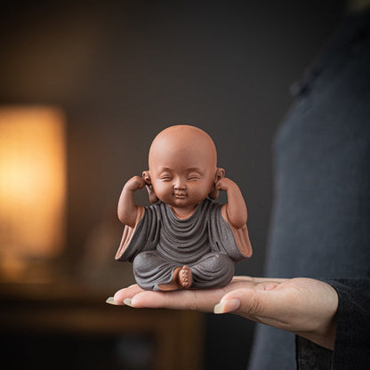 Handcrafted Ceramic "Four-Nos" Monk Statues – Symbol of Inner Calm & Thoughtful Living | Zen Ara Grove