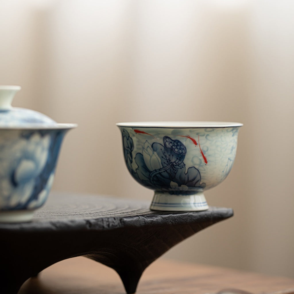 Antique-Style Celadon Blue-and-White Single Cup – Handcrafted Ceramic Tea Ware | Zen Ara Grove