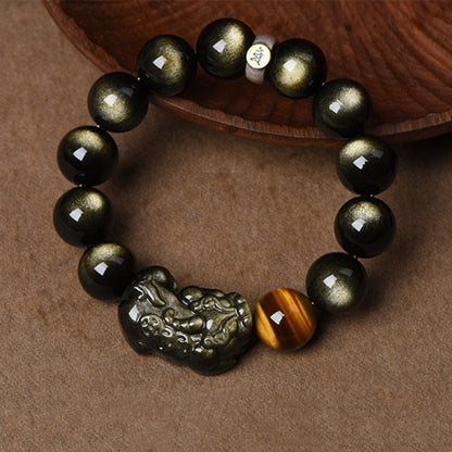 Wealth Beast Gold-Sheen Bracelet: Tiger Eye & Pi Xiu Fortune Magnet