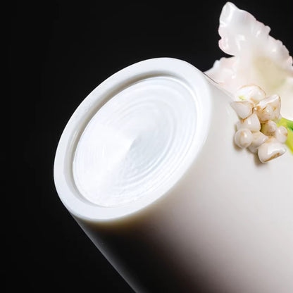 Handcrafted Ceramic Cup with Blue Iris – Blooming from the Cup, One of a Kind | Zen Ara Grove