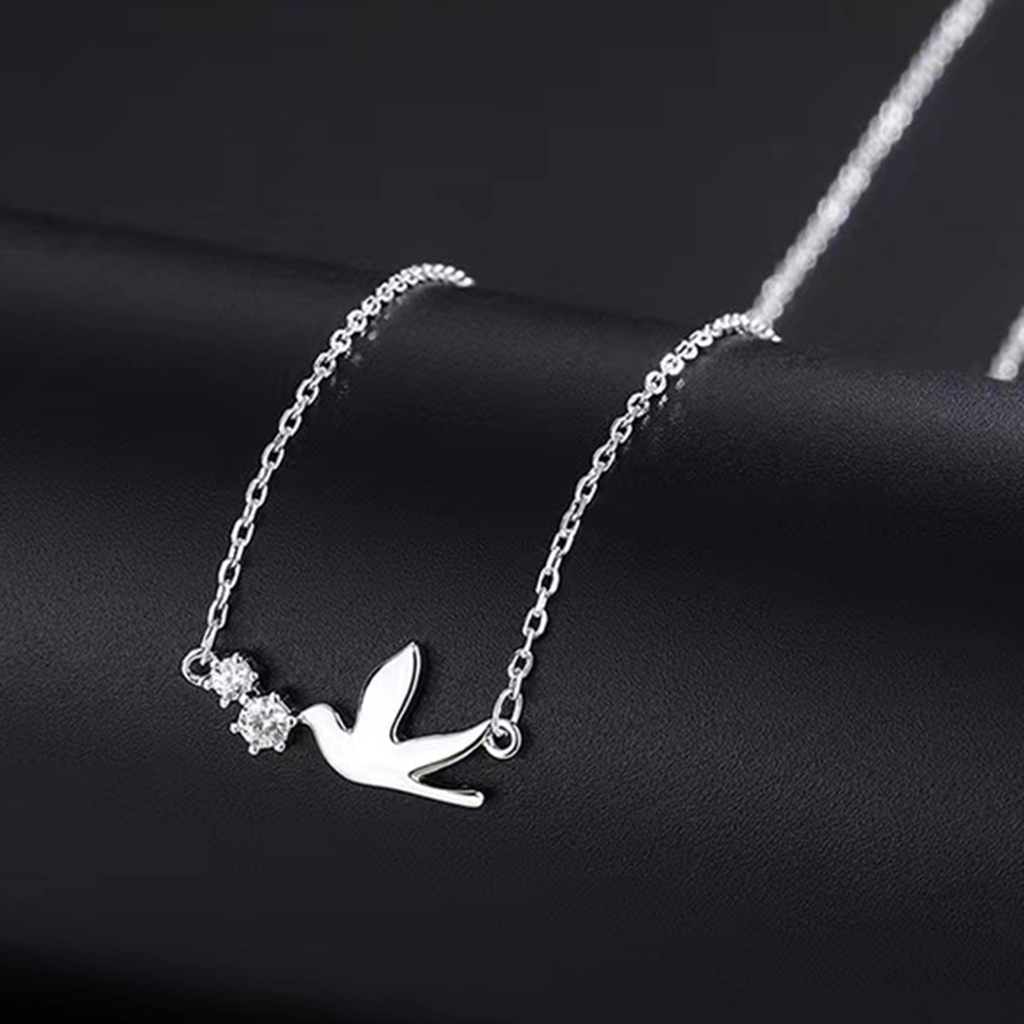 S925 Sterling Silver Peace Dove Necklace with Twin Diamonds – Symbol of Hope | Zen Ara Grove
