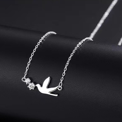 S925 Sterling Silver Peace Dove Necklace with Twin Diamonds – Symbol of Hope | Zen Ara Grove