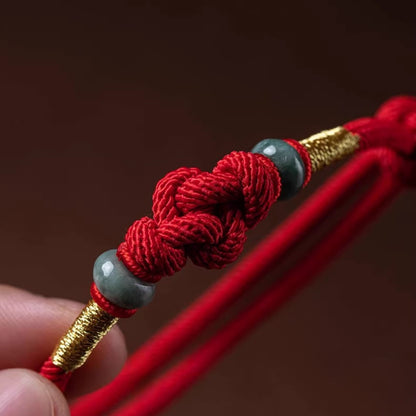 Handmade Adjustable Red Rope Bracelet Lucky Knot with Jade-like Beads – Wishing for Smooth Fortune | Zen Ara Grove