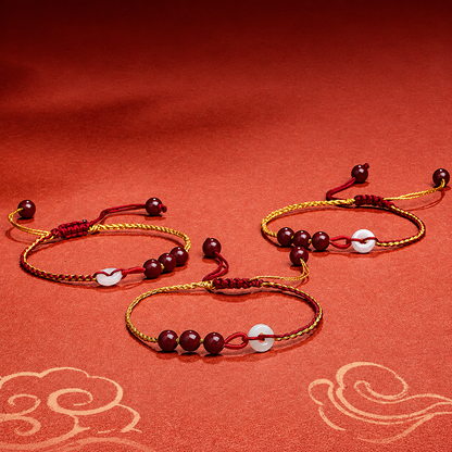 Adjustable White Jade Peace Buckle Bracelet with Cinnabar Beads — Peace & Protection