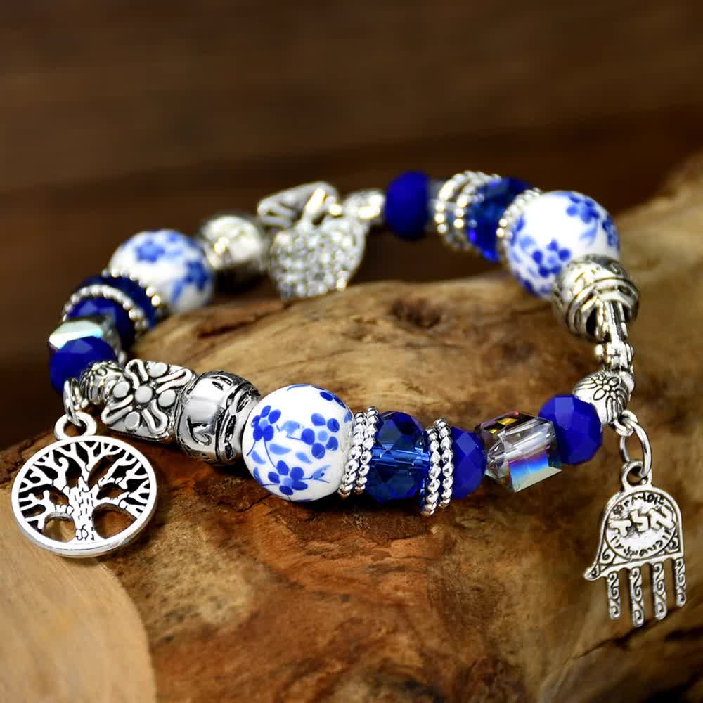 Zen-Charm Blue Porcelain Bracelet | Crystal Glow & Serenity