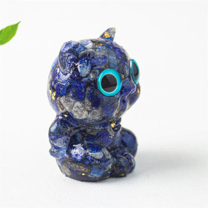 TODAY ONLY! Cute Cat Lazurite Amethyst Black Obsidian Aquamarine Crystal Resin Positive Home Decoration | Zen Ara Grove