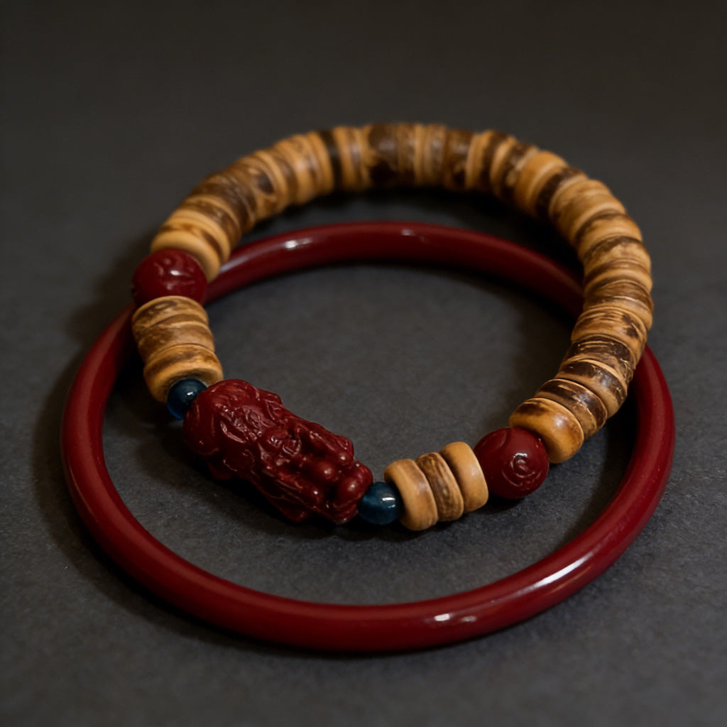 Limited Time Offer · Coconut Shell & Cinnabar Pixiu Layered Bracelet Set – Charm of Prosperity | Zen Ara Grove