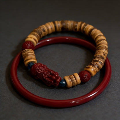 Limited Time Offer · Coconut Shell & Cinnabar Pixiu Layered Bracelet Set – Charm of Prosperity | Zen Ara Grove