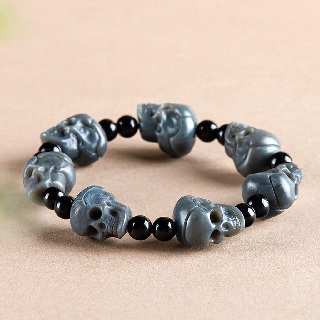 Natural Jade Skull Bead Bracelet – Symbol of Balance and Rebirth | Zen Ara Grove