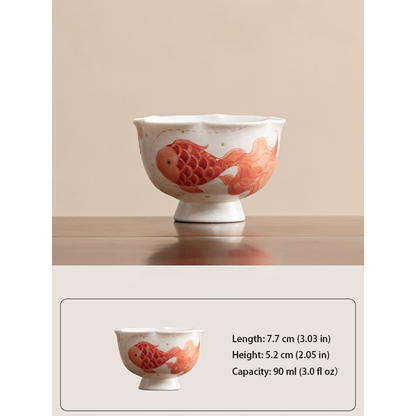 Hand-Painted Koi Porcelain Footed Cup – Flared Flower Rim | Zen Ara Grove