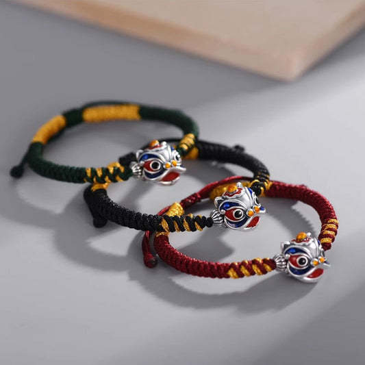Lucky Enamel Lion Charm Bracelet – Adjustable Handwoven Cord | Zen Ara Grove