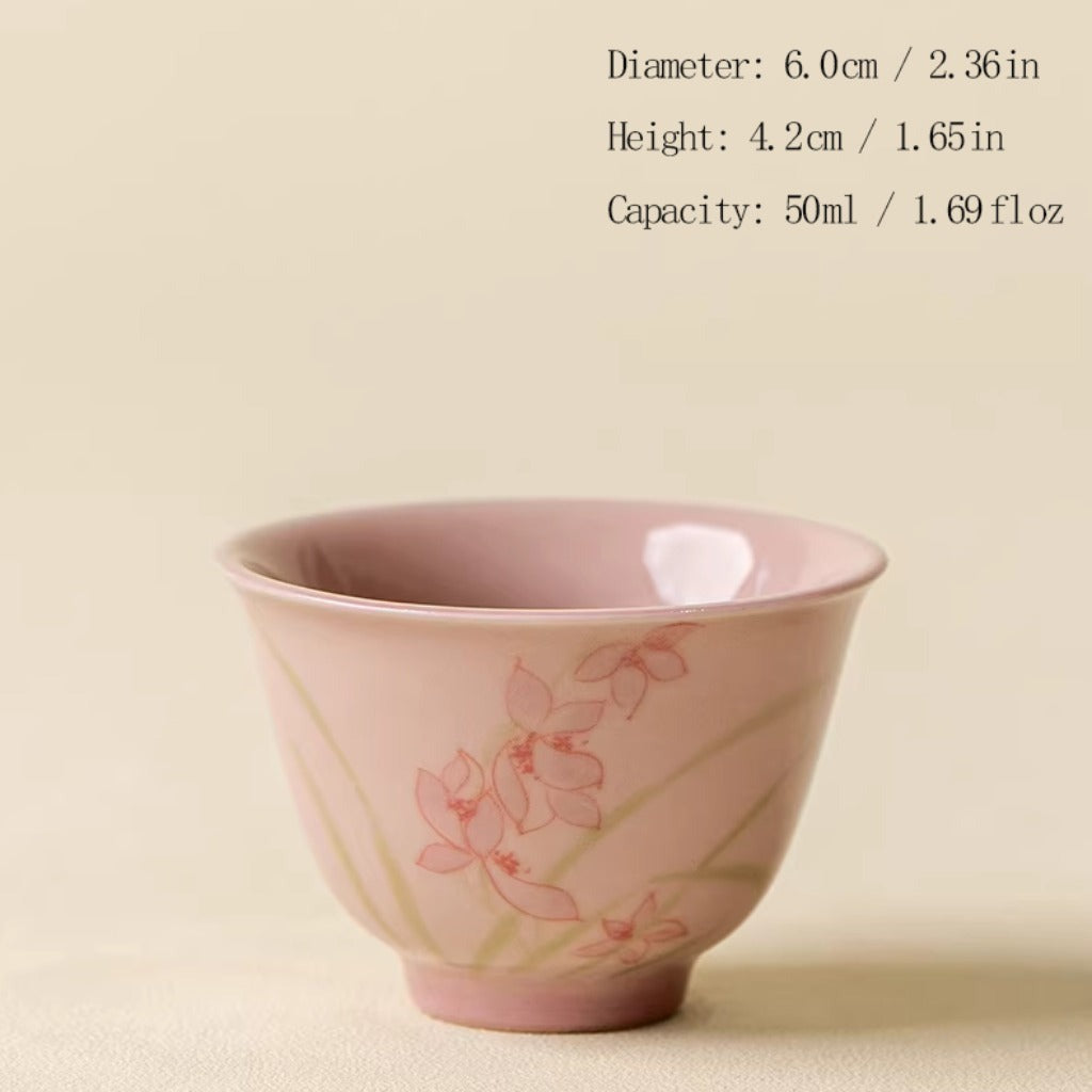 Pink Hand-Painted Magnolia Ceramic Teacup – Artistic Color Glaze Drinkware | Zen Ara Grove
