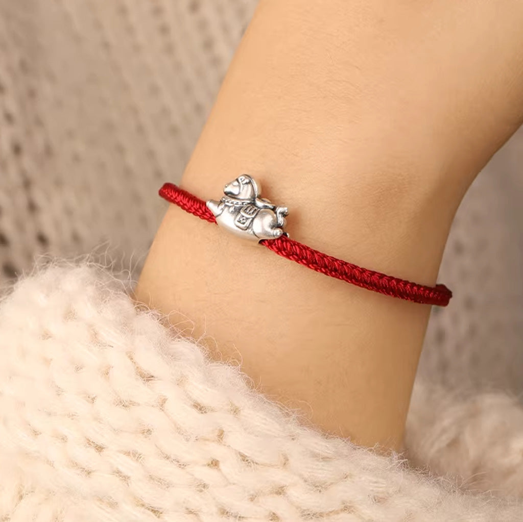 Sterling Silver Horse Charm Bracelet – Adjustable Braided Cord for Good Fortune | Zen Ara Grove