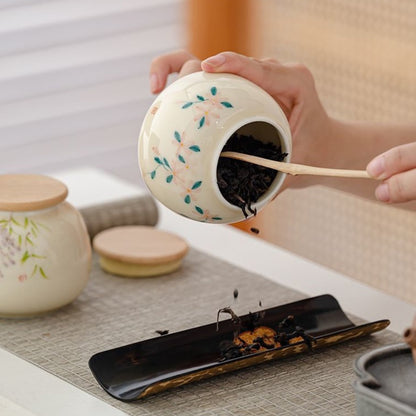 Hand-painted Ceramic Tea Canister – Airtight Storage for Loose Leaf Tea | Zen Ara Grove