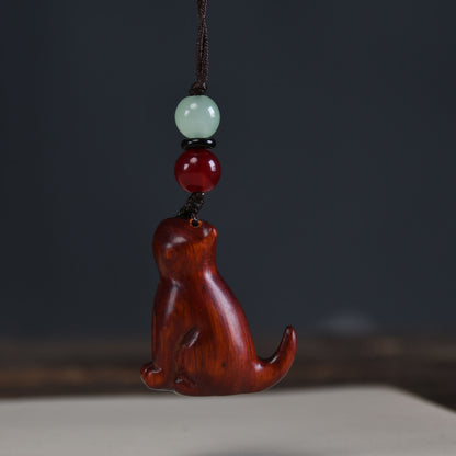 Small Leaf Red Sandalwood Green Sandalwood Sandalwood Sitting Cat Sooth Phone Hanging Decoration | Zen Ara Grove