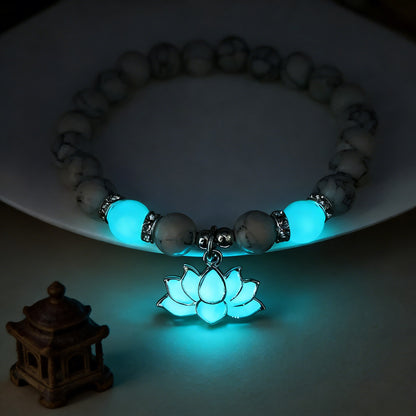 Glow-in-the-Dark Turquoise Lotus Bracelet – Zen Night Calm | Zen Ara Grove
