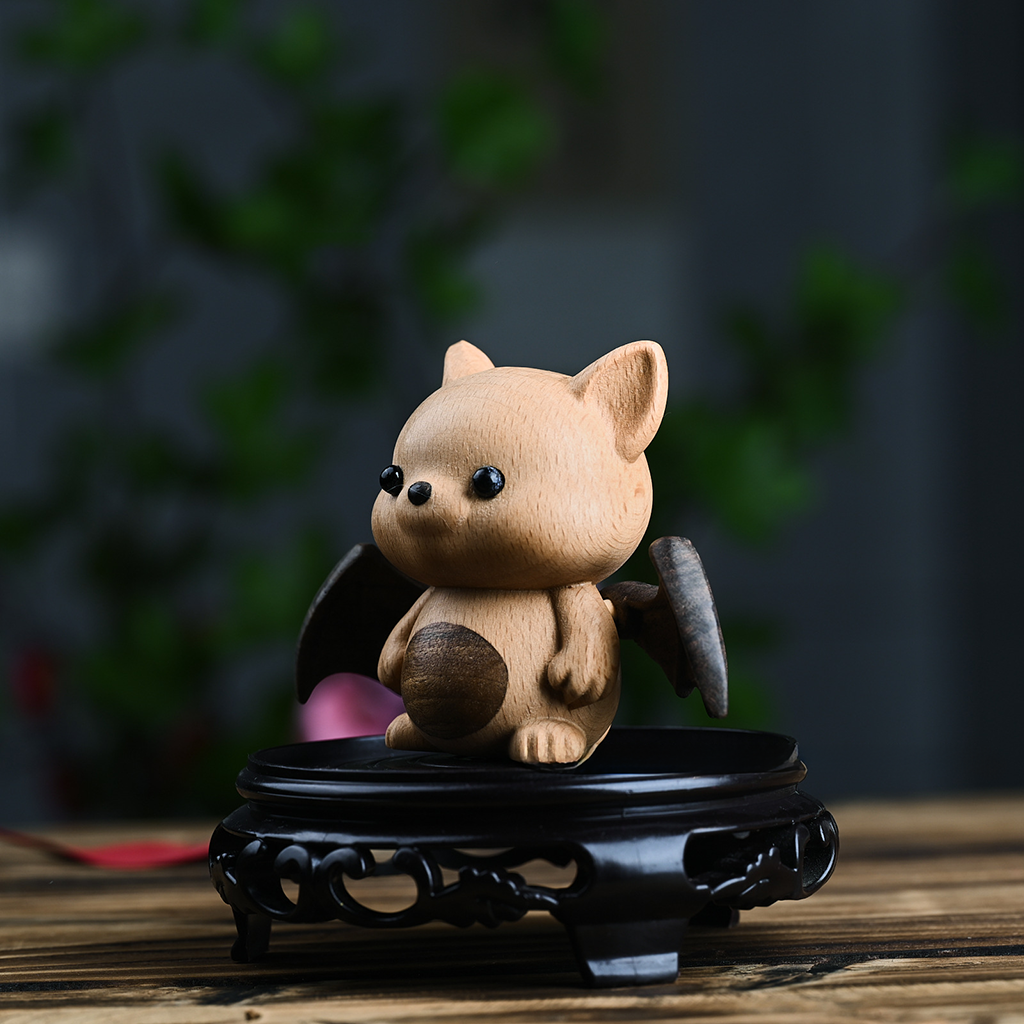 Whimsical Beech Wood Baby Bat – Artisanal Joint Design Wooden Decor | Zen Ara Grove