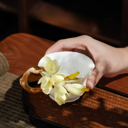 Limited Time Offer · Handcrafted Heritage Porcelain Cup – Magnolia Blossoms Growing from the Surface | Zen Ara Grove