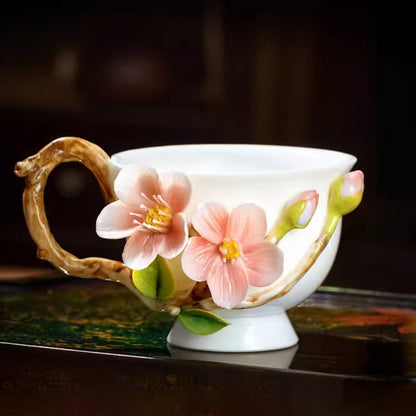 Handcrafted Heritage Porcelain Cup – Roses Blooming from the Surface | Zen Ara Grove
