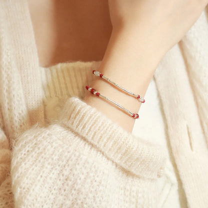 Adjustable S925 Sterling Silver Bamboo Bracelet with Agate
