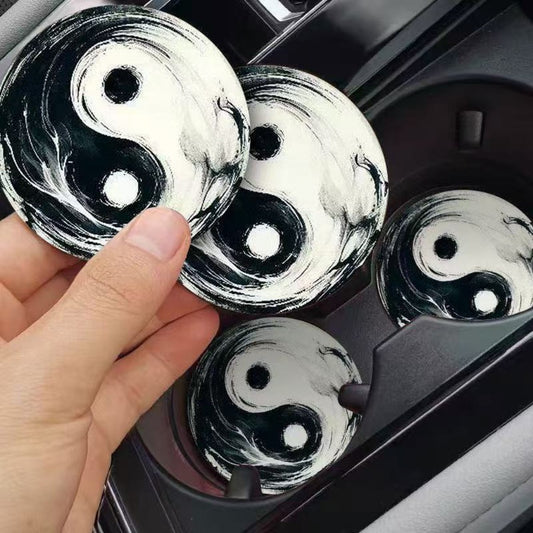Dual Tai Chi Yin Yang Design Car Coasters Bringing Harmony to Your Drive | Zen Ara Grove