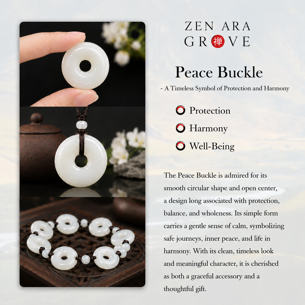 Adjustable Hand-Braided Hetian Jade Peace Buckle Bracelet — Balance & Good Wishes
