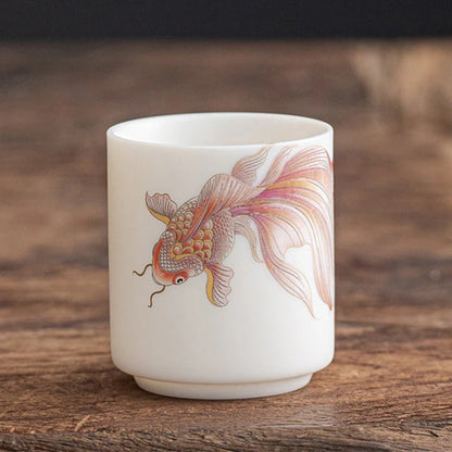 Milky White Ceramic Mug with Koi Motif – Elegant Glaze for Hot and Cold Drinks | Zen Ara Grove