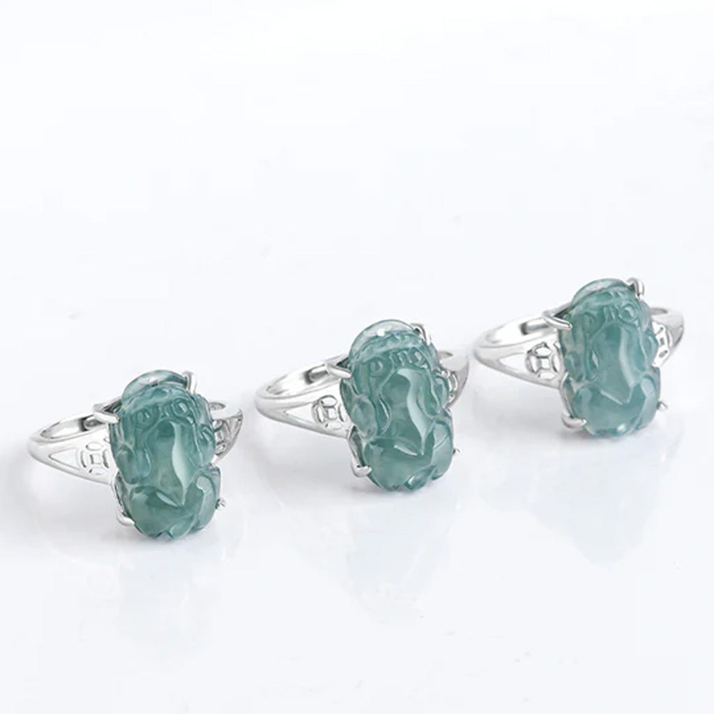 S925 Sterling Silver Adjustable Jade Pixiu Ring – Wealth & Protection | Zen Ara Grove