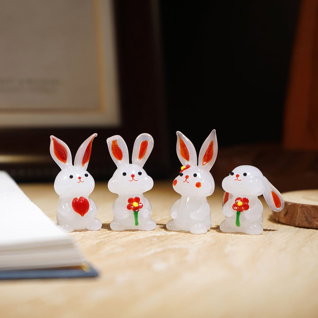 "Bunny Gathering"Handcrafted Glass Figurines – A Scene of Joy and Innocence  | Zen Ara Grove