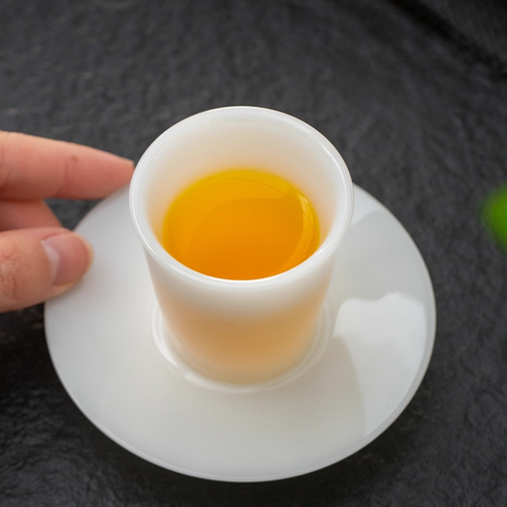 Ice Jade Glaze Porcelain Teacup – Smooth Sheep Fat Luster | Zen Ara Grove